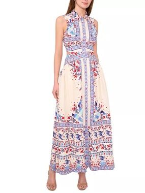1.STATE Women’s Printed Button Cutout Sleeveless Maxi Dress size L